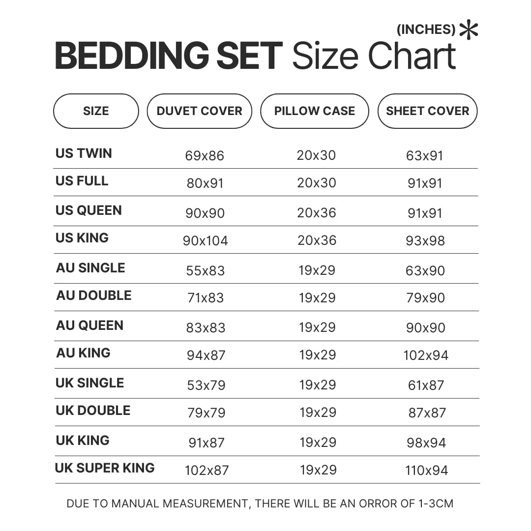 Beding Set Size Chart - Bloodborne Shop