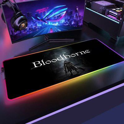 Large Gaming RGB Mouse pad Bloodborne LED Light Keyboard Desk Mat Gamer Accessories Colorful Glow Mousepad 16 - Bloodborne Shop