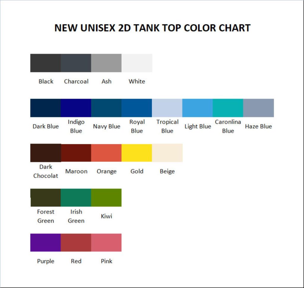 tank top color chart - Bloodborne Shop