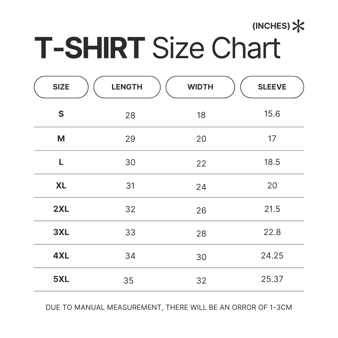 T shirt Size Chart - Bloodborne Shop